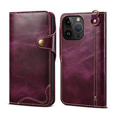 Leather Case Stands Flip Cover Holder MT1 for Apple iPhone 15 Pro Max Purple