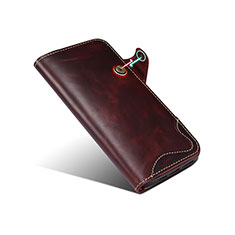 Leather Case Stands Flip Cover Holder MT5 for Apple iPhone 15 Pro Brown