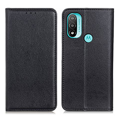 Leather Case Stands Flip Cover Holder N01P for Motorola Moto E20 Black