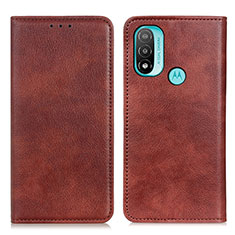 Leather Case Stands Flip Cover Holder N01P for Motorola Moto E20 Brown