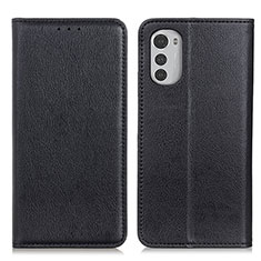 Leather Case Stands Flip Cover Holder N01P for Motorola Moto E32 Black