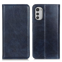 Leather Case Stands Flip Cover Holder N01P for Motorola Moto E32 Blue