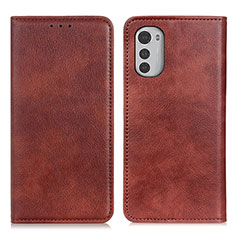 Leather Case Stands Flip Cover Holder N01P for Motorola Moto E32 Brown