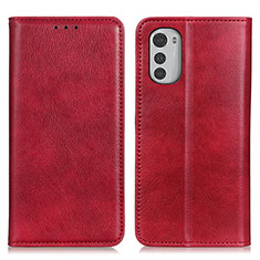 Leather Case Stands Flip Cover Holder N01P for Motorola Moto E32 Red