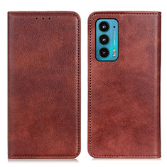 Leather Case Stands Flip Cover Holder N01P for Motorola Moto Edge 20 5G Brown