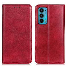 Leather Case Stands Flip Cover Holder N01P for Motorola Moto Edge 20 5G Red