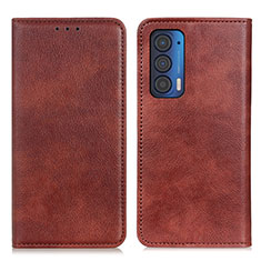 Leather Case Stands Flip Cover Holder N01P for Motorola Moto Edge (2021) 5G Brown