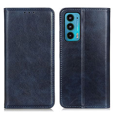 Leather Case Stands Flip Cover Holder N01P for Motorola Moto Edge Lite 5G Blue