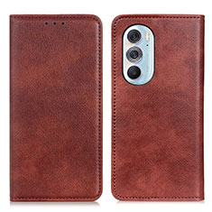 Leather Case Stands Flip Cover Holder N01P for Motorola Moto Edge Plus (2022) 5G Brown