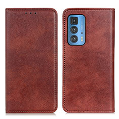 Leather Case Stands Flip Cover Holder N01P for Motorola Moto Edge S Pro 5G Brown