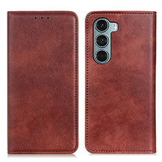 Leather Case Stands Flip Cover Holder N01P for Motorola Moto Edge S30 5G Brown