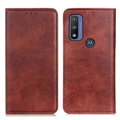Leather Case Stands Flip Cover Holder N01P for Motorola Moto G Pure Brown