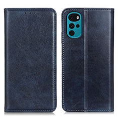 Leather Case Stands Flip Cover Holder N01P for Motorola Moto G22 Blue