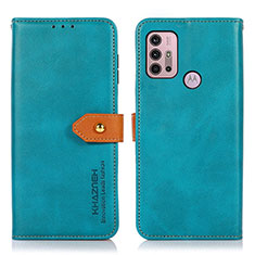 Leather Case Stands Flip Cover Holder N01P for Motorola Moto G30 Cyan