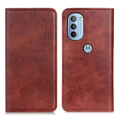 Leather Case Stands Flip Cover Holder N01P for Motorola Moto G31 Brown