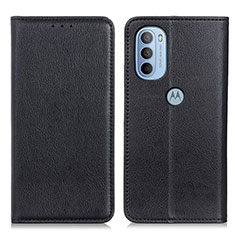 Leather Case Stands Flip Cover Holder N01P for Motorola Moto G41 Black