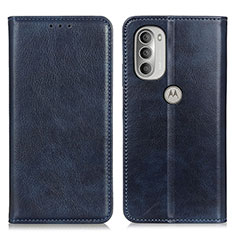Leather Case Stands Flip Cover Holder N01P for Motorola Moto G51 5G Blue