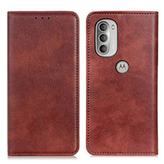 Leather Case Stands Flip Cover Holder N01P for Motorola Moto G51 5G Brown