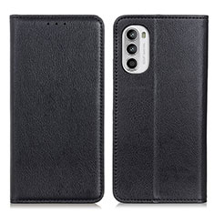 Leather Case Stands Flip Cover Holder N01P for Motorola MOTO G52 Black