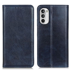 Leather Case Stands Flip Cover Holder N01P for Motorola MOTO G52 Blue