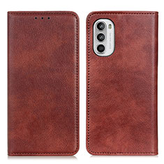 Leather Case Stands Flip Cover Holder N01P for Motorola MOTO G52 Brown