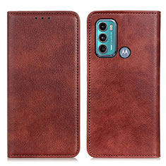 Leather Case Stands Flip Cover Holder N01P for Motorola Moto G60 Brown