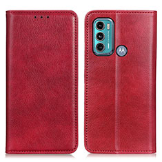Leather Case Stands Flip Cover Holder N01P for Motorola Moto G60 Red