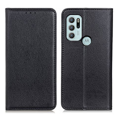 Leather Case Stands Flip Cover Holder N01P for Motorola Moto G60s Black