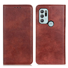 Leather Case Stands Flip Cover Holder N01P for Motorola Moto G60s Brown