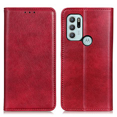 Leather Case Stands Flip Cover Holder N01P for Motorola Moto G60s Red