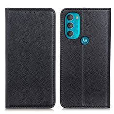 Leather Case Stands Flip Cover Holder N01P for Motorola Moto G71 5G Black