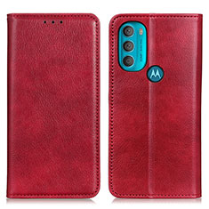 Leather Case Stands Flip Cover Holder N01P for Motorola Moto G71 5G Red