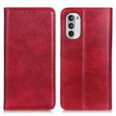 Leather Case Stands Flip Cover Holder N01P for Motorola Moto G82 5G Red