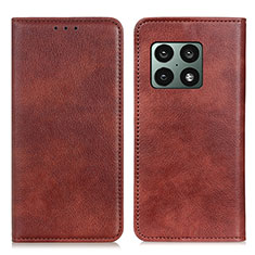Leather Case Stands Flip Cover Holder N01P for OnePlus 10 Pro 5G Brown