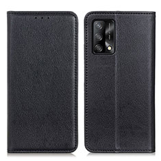 Leather Case Stands Flip Cover Holder N01P for Oppo A74 4G Black