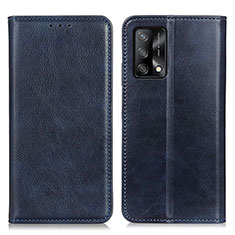 Leather Case Stands Flip Cover Holder N01P for Oppo A74 4G Blue