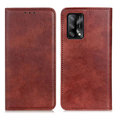Leather Case Stands Flip Cover Holder N01P for Oppo A74 4G Brown