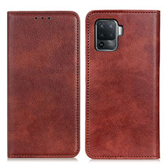 Leather Case Stands Flip Cover Holder N01P for Oppo A94 4G Brown