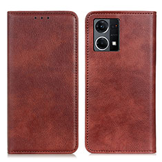 Leather Case Stands Flip Cover Holder N01P for Oppo F21s Pro 4G Brown