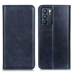 Leather Case Stands Flip Cover Holder N01P for Oppo Reno6 5G Blue