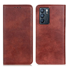 Leather Case Stands Flip Cover Holder N01P for Oppo Reno6 5G Brown