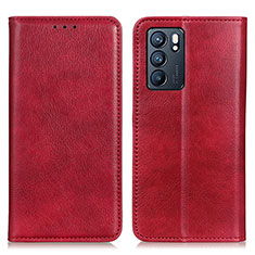Leather Case Stands Flip Cover Holder N01P for Oppo Reno6 5G Red