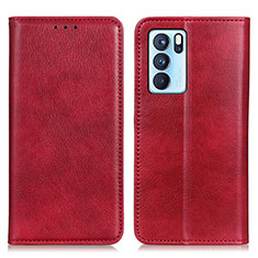 Leather Case Stands Flip Cover Holder N01P for Oppo Reno6 Pro 5G India Red