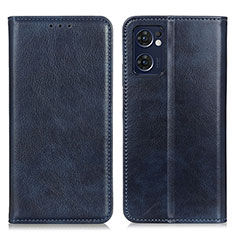 Leather Case Stands Flip Cover Holder N01P for Oppo Reno7 5G Blue