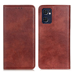 Leather Case Stands Flip Cover Holder N01P for Oppo Reno7 5G Brown