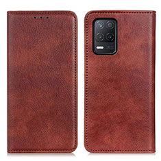 Leather Case Stands Flip Cover Holder N01P for Realme 8s 5G Brown