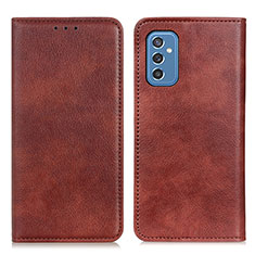 Leather Case Stands Flip Cover Holder N01P for Samsung Galaxy M52 5G Brown