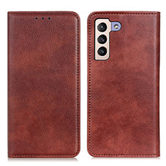 Leather Case Stands Flip Cover Holder N01P for Samsung Galaxy S21 5G Brown