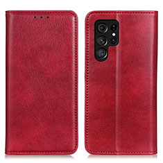 Leather Case Stands Flip Cover Holder N01P for Samsung Galaxy S22 Ultra 5G Red