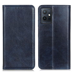 Leather Case Stands Flip Cover Holder N01P for Vivo iQOO Z6 5G Blue